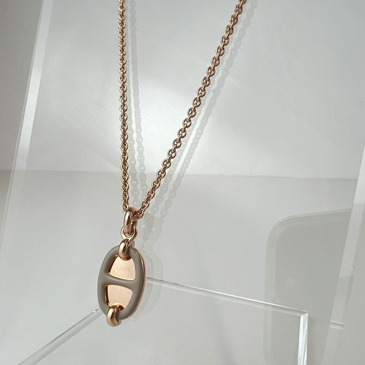 Hermès エルメス Mini Maillon pendant ミニ マイヨン ペンダント メタル Marron grace / Rosegold :マロングラッセ / ローズゴールド