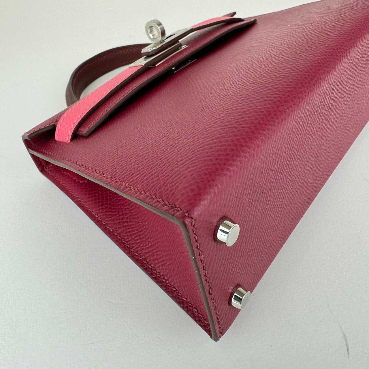 HERMES エルメス Mini kelly tricolor ミニケリー トリコロール Ruby/Rose azalee/Rouge H ルビー/ローズアザレ/ルージュアッシュ PHW シルバー金具 Epsom エプソン Stamp-B B刻印