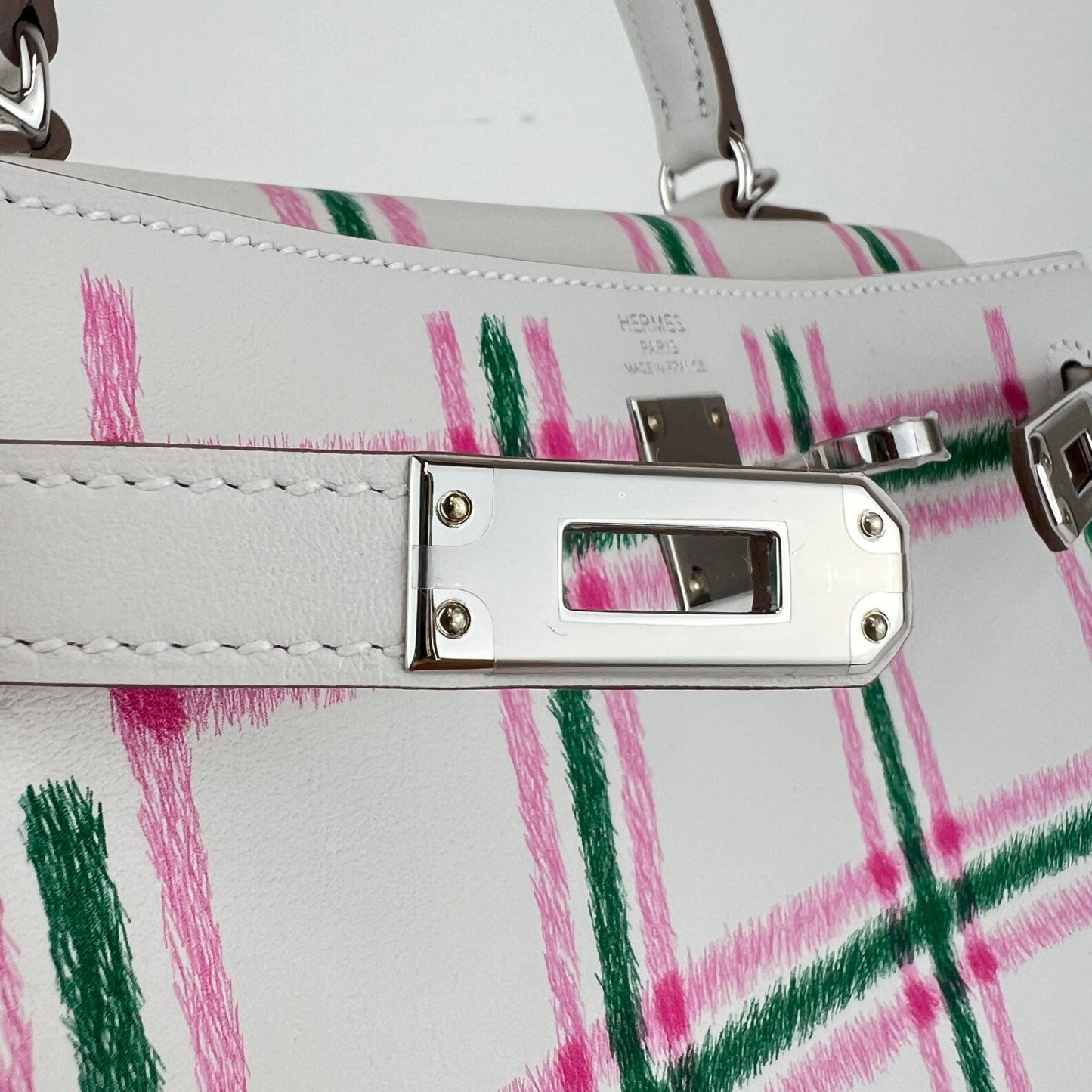 Kelly25 tartan light ケリー25タータン ライト Stamp-K K刻印 Swift スイフト Gris pale/Bubblegum/Vert moyen PHW シルバー金具