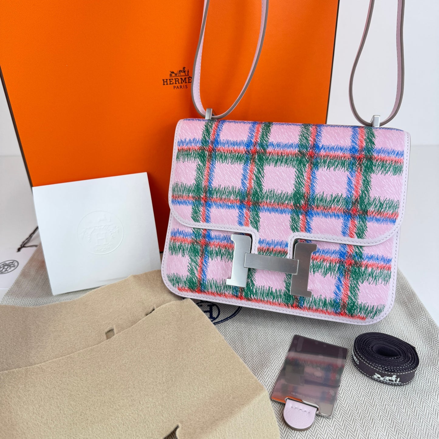 Constance mini tartan light コンスタンスミニ タータンライト Mauve pale モーヴペール Swift スイフト PHW シルバー金具 Stamp-K K刻印