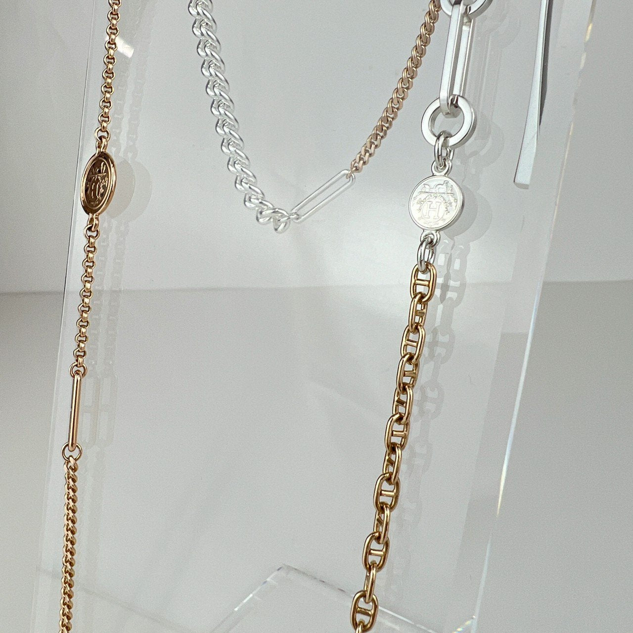 新品未使用 HERMES エルメス Mix and h long necklace ミックス&Hロングネックレス RG金具 ローズゴールド/シルバー