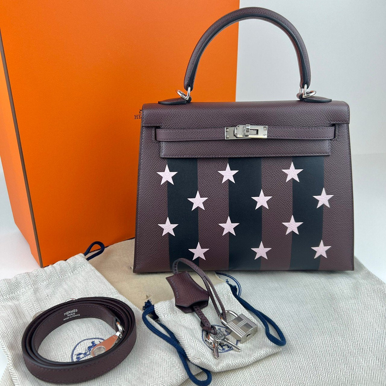 Kelly25 Sellier Casaque Etoilee ケリー25セリエ カザック エトワール Stamp-W W刻印 Epsom エプソン Rouge sellier/Black/Rose darling ルージュセリエ/ブラック/ローズダーリン PHW シルバー金具