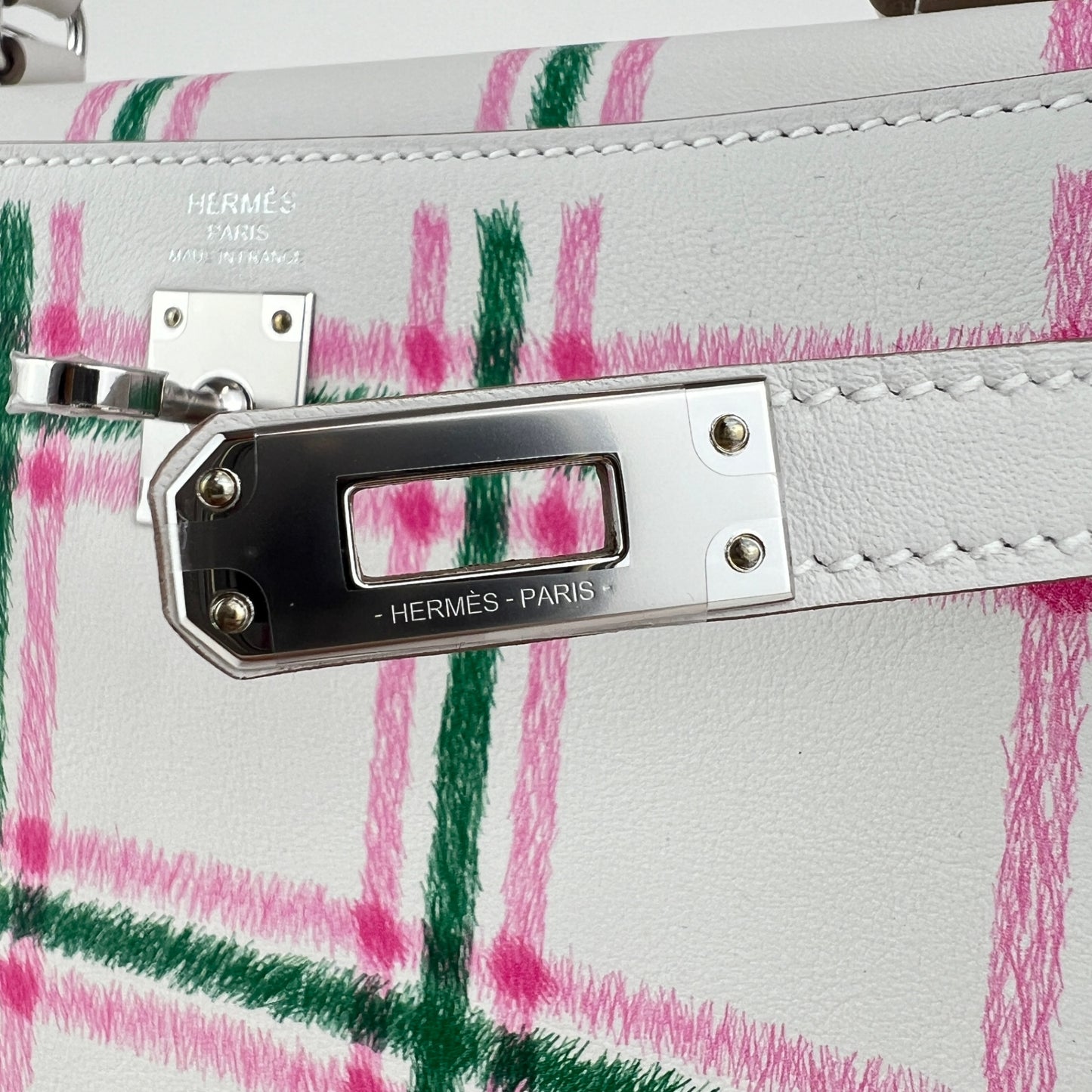 Kelly25 tartan light ケリー25タータン ライト Stamp-K K刻印 Swift スイフト Gris pale/Bubblegum/Vert moyen PHW シルバー金具