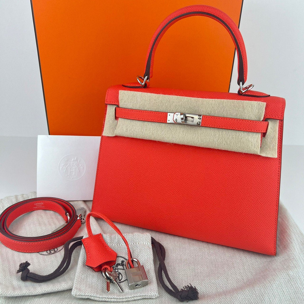 Kelly25 ケリー25 Orange field オレンジフィールド Epsom エプソン PHW シルバー金具 Stamp-W W刻印