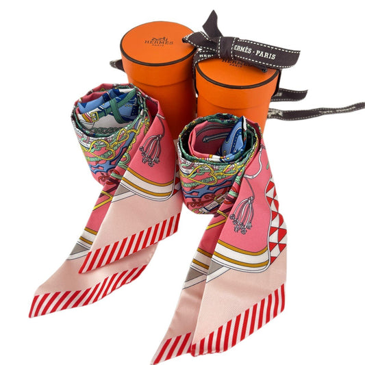 Hermès エルメス Twilly ツイリー 絹 100% マルチカラー ピンク