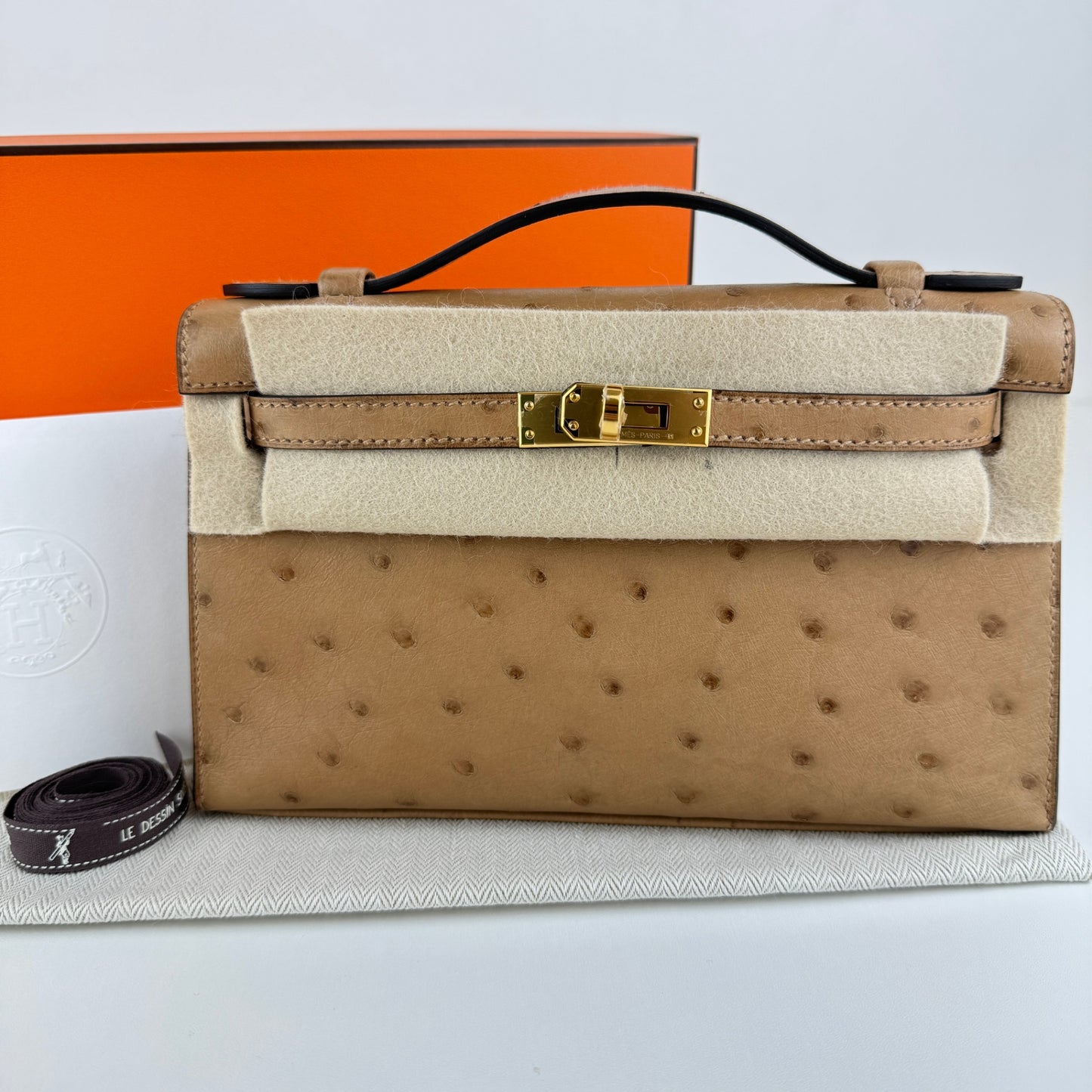 Kelly pochette ケリーポシェット Chai チャイ Ostrich オーストリッチ GHW ゴールド金具 Stamp-W W刻印
