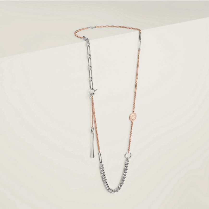 新品未使用 HERMES エルメス Mix and h long necklace ミックス&Hロングネックレス RG金具 ローズゴールド/シルバー