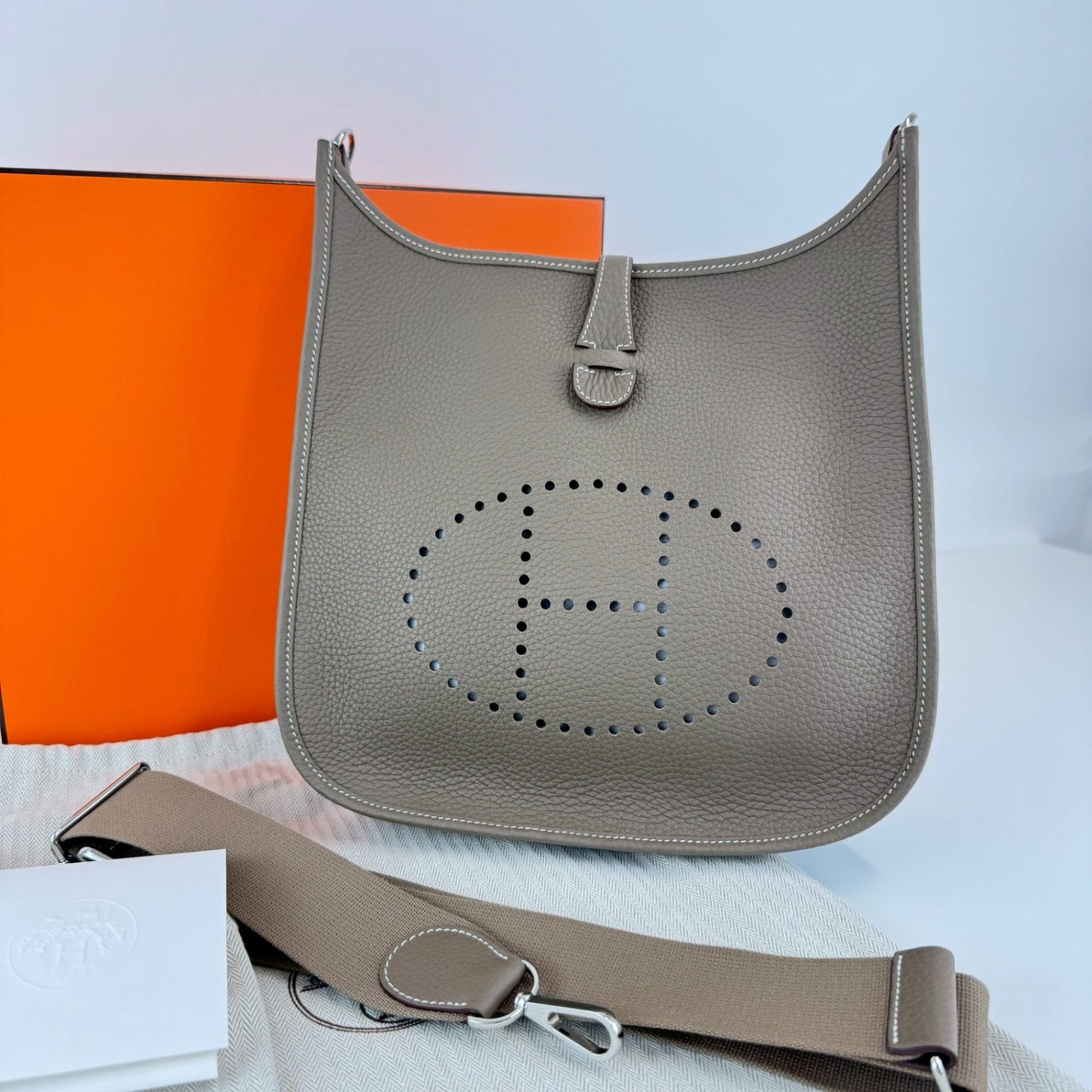 Evelyn PM エヴリンPM Etoupe エトープ PHW シルバー金具 Taurillon Clemence トリヨンクレマンス Stamp-K K刻印
