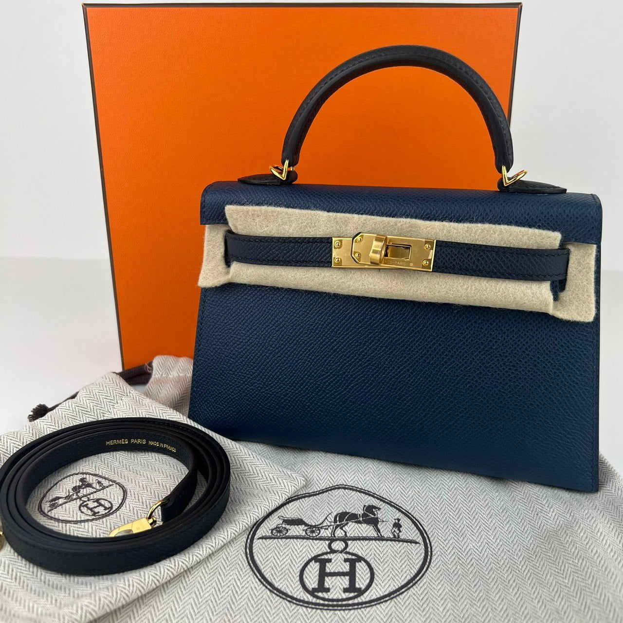 Mini kelly toricolor ミニケリートリコロール Bleu de presse/Black/Bleu indigo ブルードプリュス/ブラック/ブルーインディゴ GHW ゴールド金具 Epsom エプソン B刻印 Stamp-B