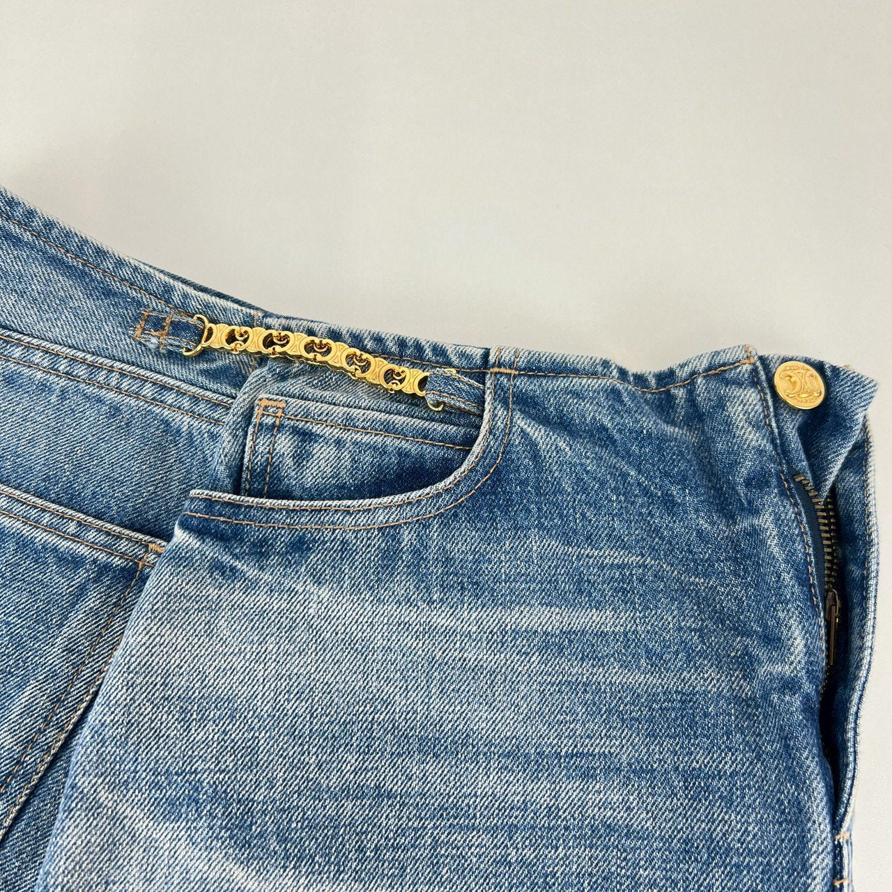 CELINE セリーヌ デニムミニスカート 綿100% light blue denim