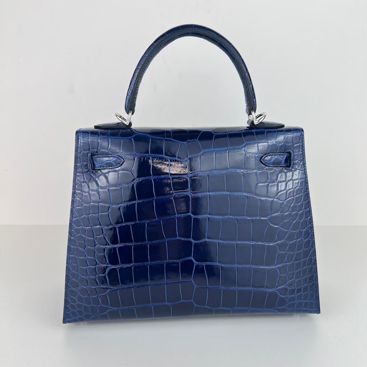 Kelly25 ケリー25 Blue saphir ブルーサファイア Alligatorアリゲーター PHW シルバー金具 Stamp-W W刻印