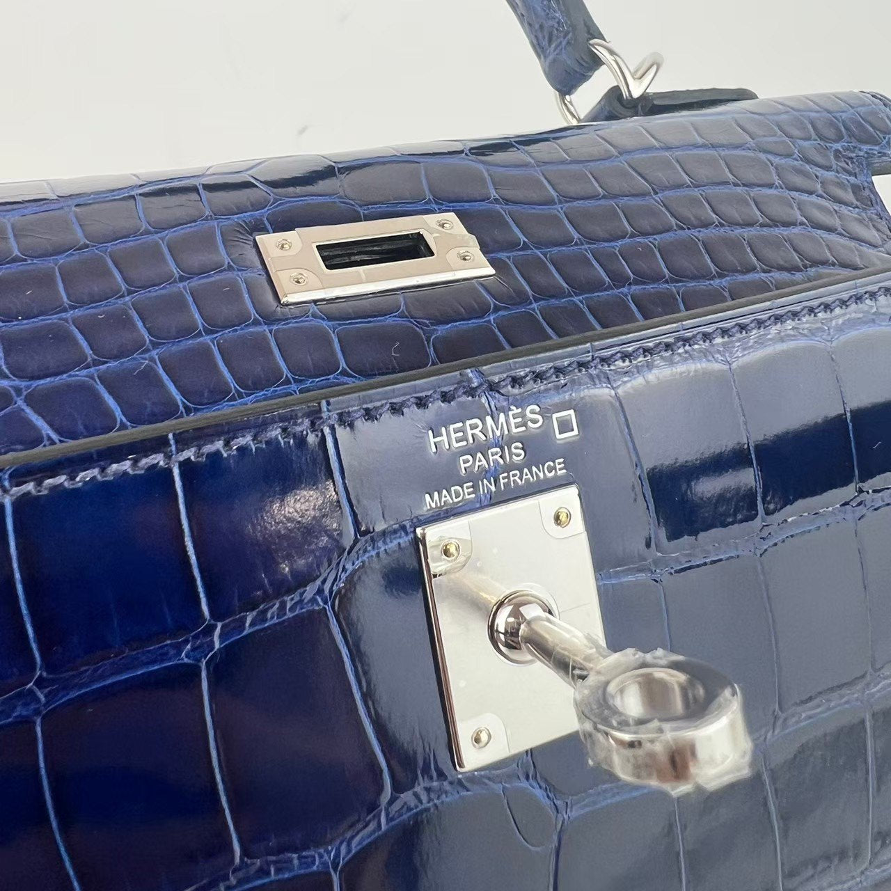 Kelly25 ケリー25 Blue saphir ブルーサファイア Alligatorアリゲーター PHW シルバー金具 Stamp-W W刻印
