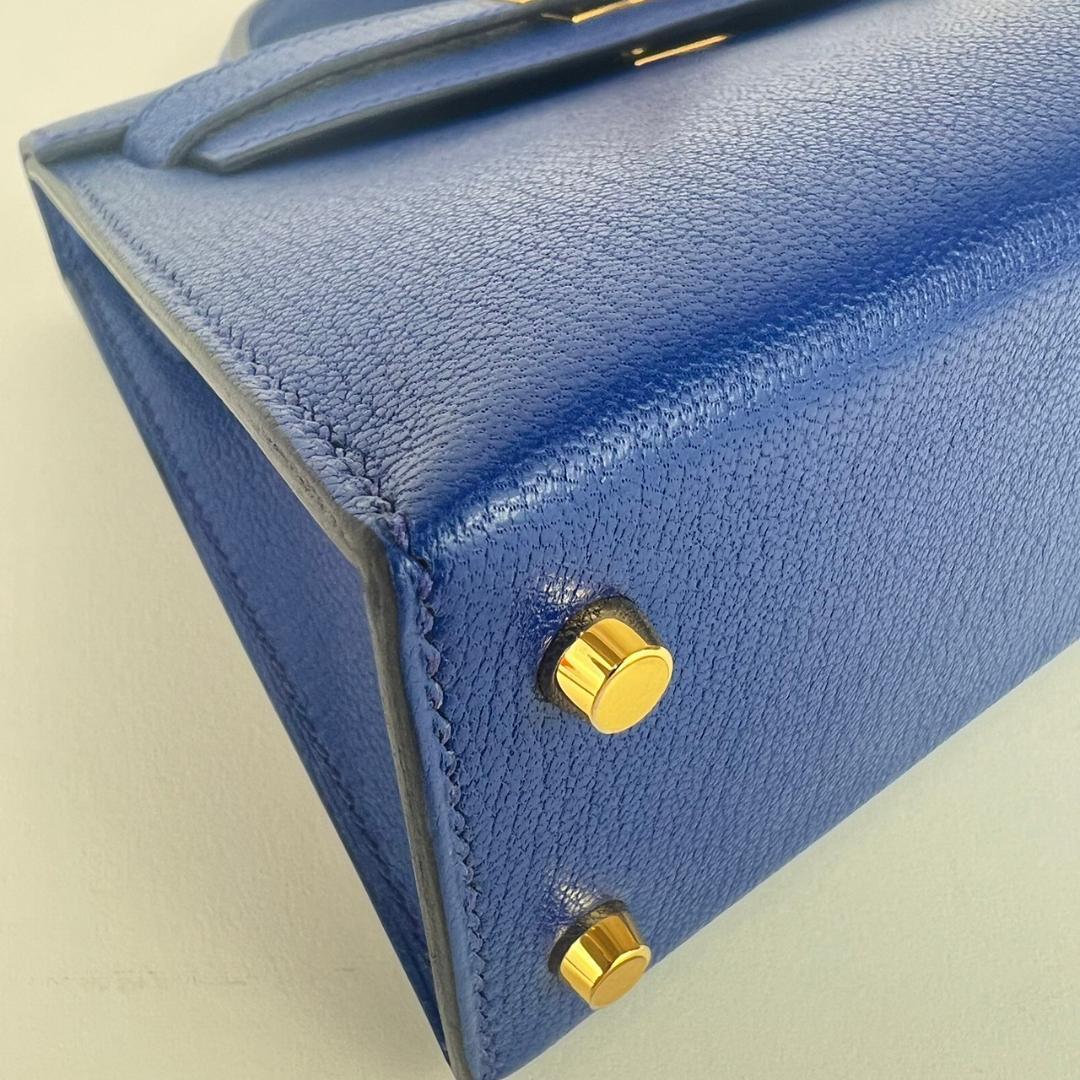 Mini kelly ミニケリー Blue royal ブルーロイヤル Chevre シェーブル GHW ゴールド金具 B刻