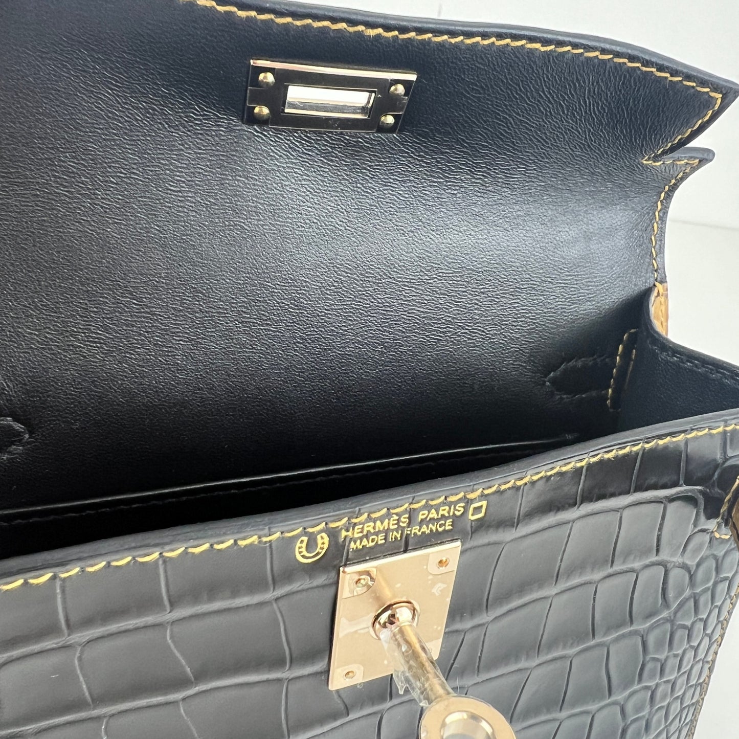 Mini kelly SO ミニケリー スペシャルオーダー Black/Kraft ブラック/クラフト crocodile クロコダイル PMBHW シャンパンゴールド金具 Stamp-B B刻印