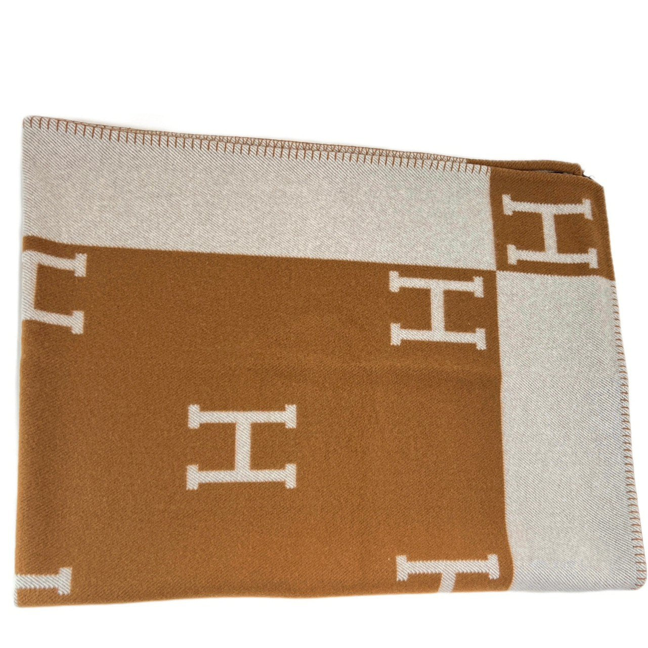 Hermès エルメス Jeté de canapé Avalon プレード アヴァロン メリノウール 90% カシミヤ 10% Ecru/Camel エクリュ/キャメル