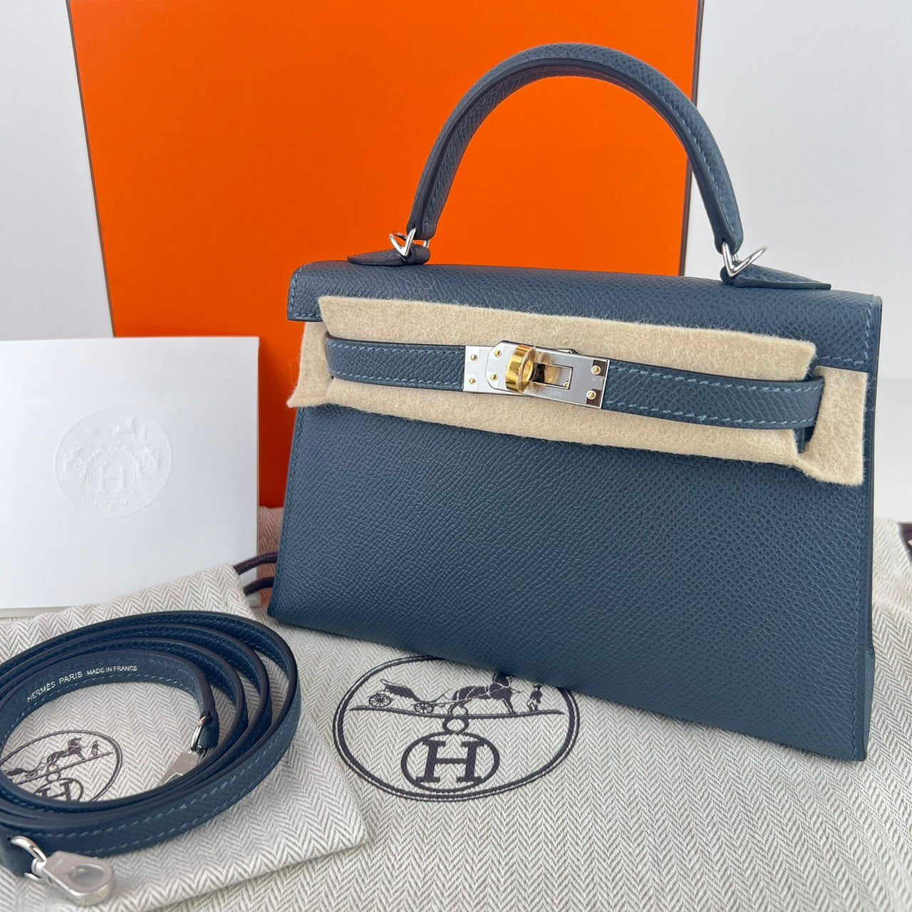 Mini kelly ミニケリー Gris misty グリミスティ electrum hardwear エレクトラム金具 Epsom エプソン Stamp-W W刻印