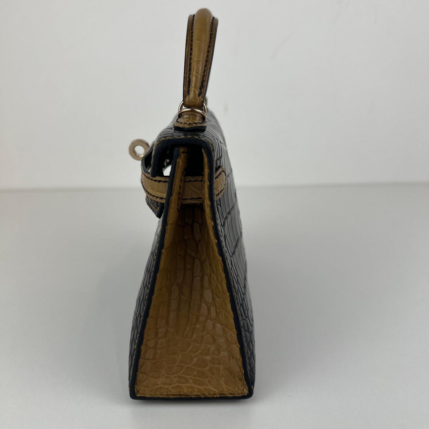 Mini kelly SO ミニケリー スペシャルオーダー Black/Kraft ブラック/クラフト crocodile クロコダイル PMBHW シャンパンゴールド金具 Stamp-B B刻印