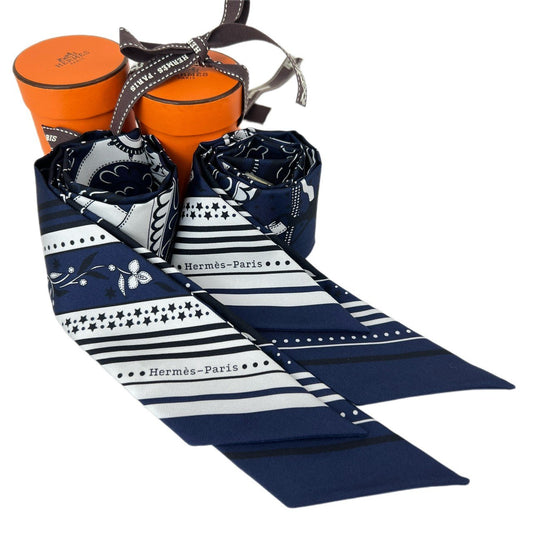 Twilly ツイリー 絹 100% マルチカラー ネイビー