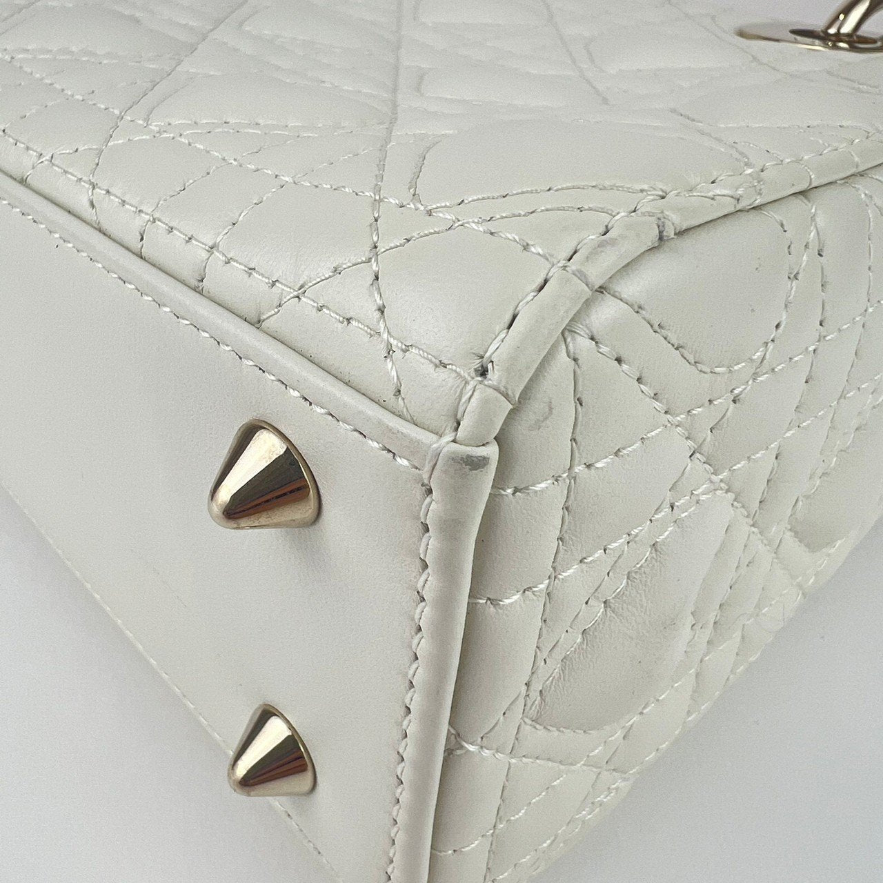 LADY DIOR レディディオール Lambskin ラムスキン White ホワイト ハート型 10-MA-0281 レディースバッグ ハンドバッグ