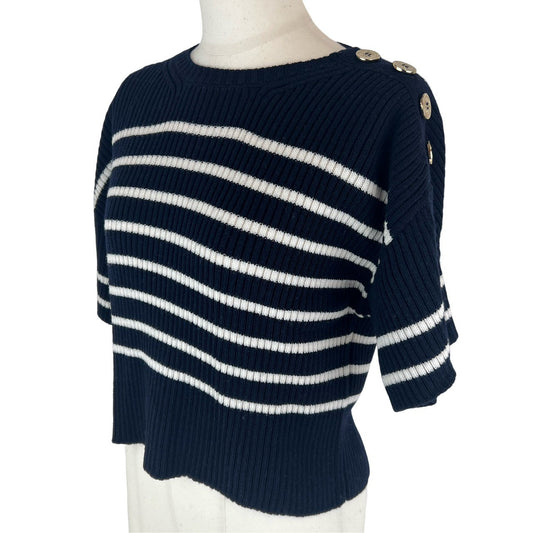 ニット MARINIERE ネイビー × ホワイト 紺 白 ウール100% サイズ34