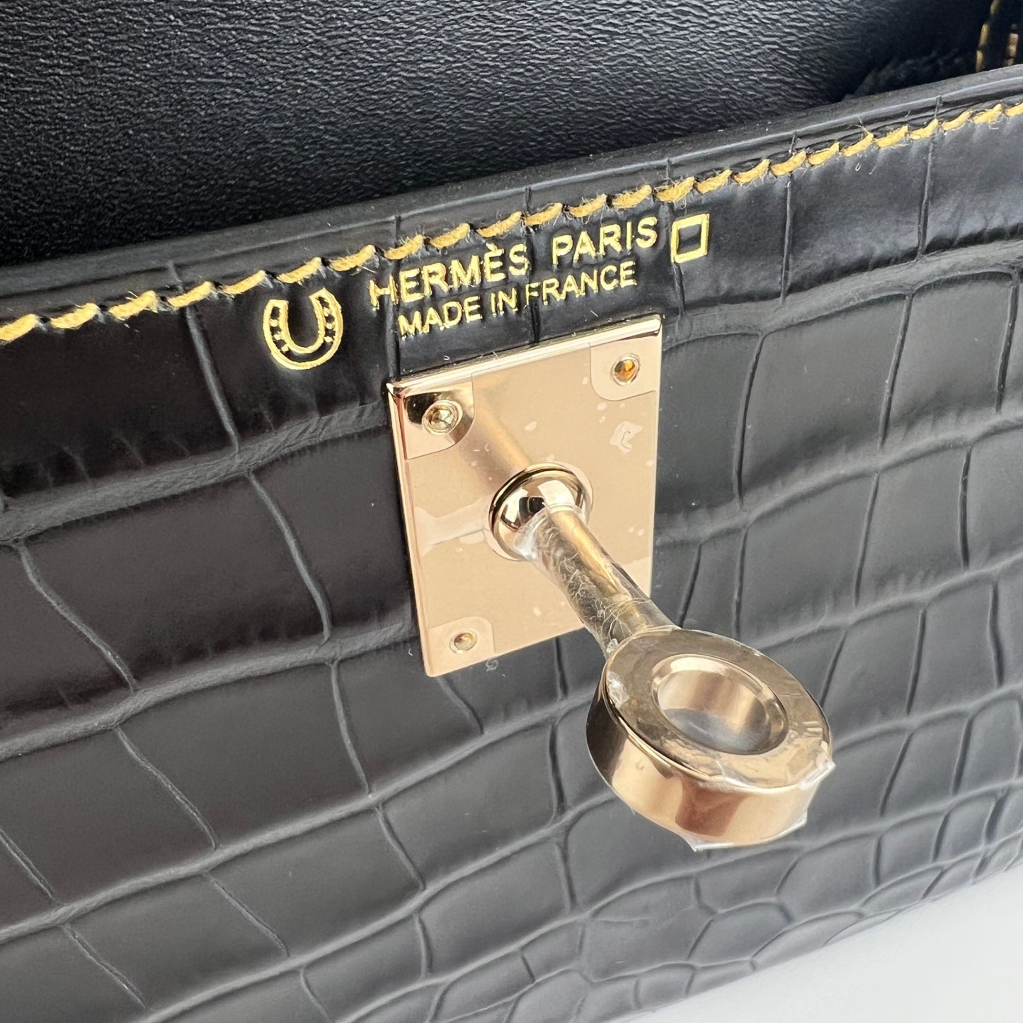 Mini kelly SO ミニケリー スペシャルオーダー Black/Kraft ブラック/クラフト crocodile クロコダイル PMBHW シャンパンゴールド金具 Stamp-B B刻印