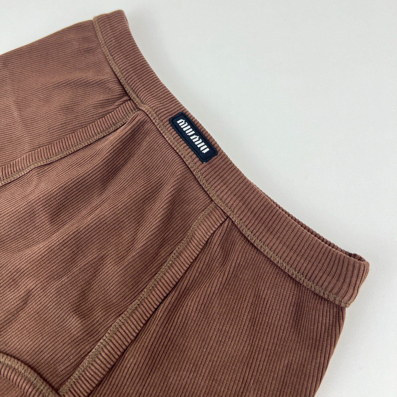 miu miu ミュウミュウ ガーメントダイ リブ編み ボクサーショートパンツ ポリエステル100% Brown ブラウン