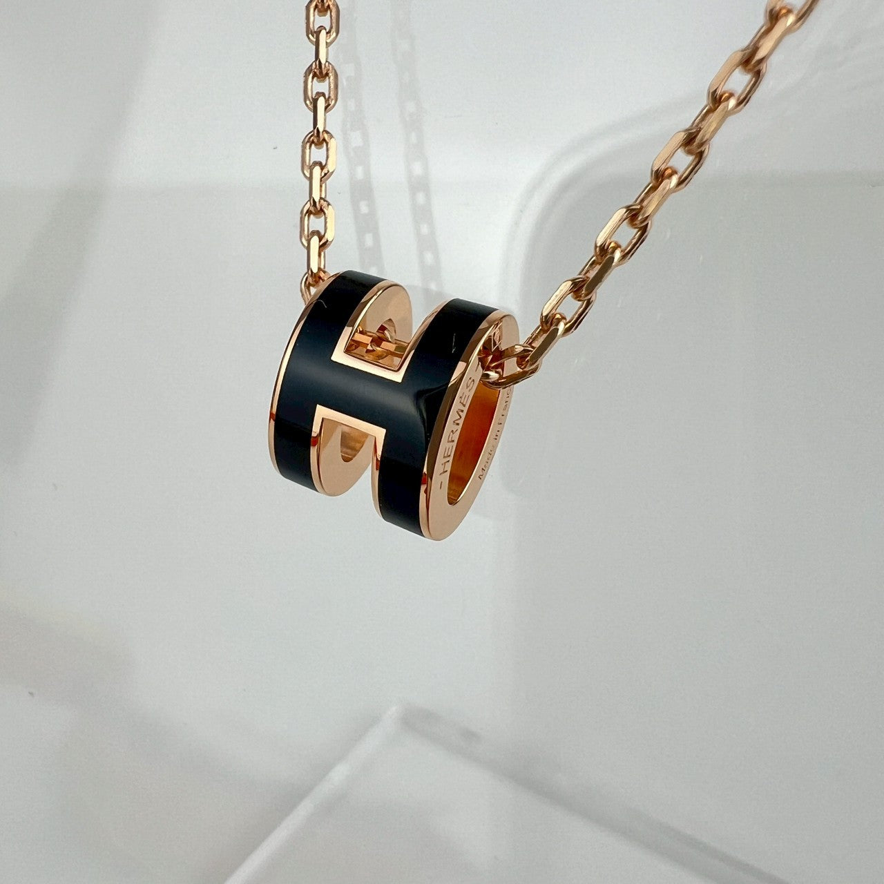 Pendant Mini pop H ポップアッシュネックレス ミニ ブラック ローズゴールド金具
