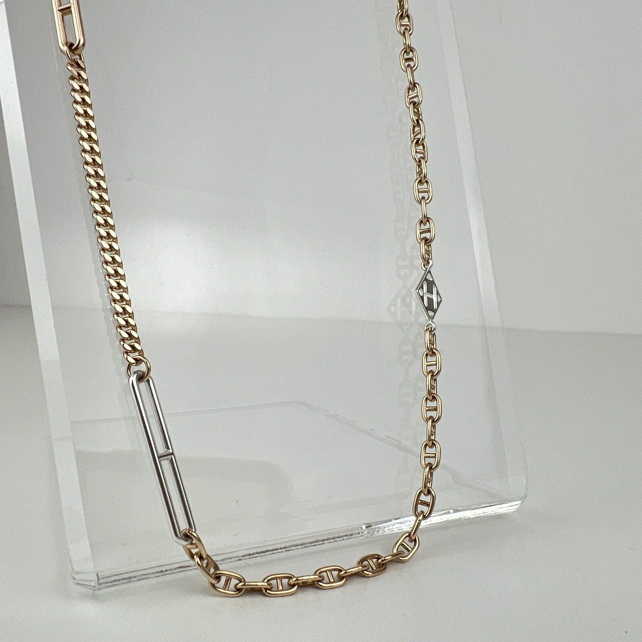 新品未使用 HERMES エルメス Mix and h long necklace ミックス&Hロングネックレス RG金具 ローズゴールド/シルバー