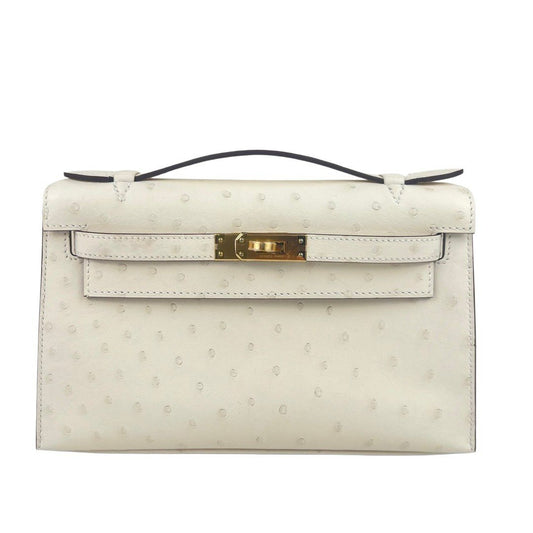 Kelly pochette ケリーポシェット Nata ナタ Ostrich オーストリッチ GHW ゴールド金具 Stamp-B B刻印
