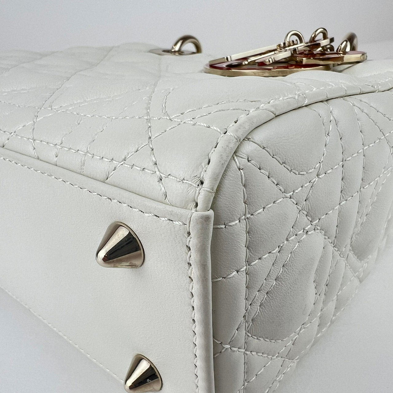 LADY DIOR レディディオール Lambskin ラムスキン White ホワイト ハート型 10-MA-0281 レディースバッグ ハンドバッグ
