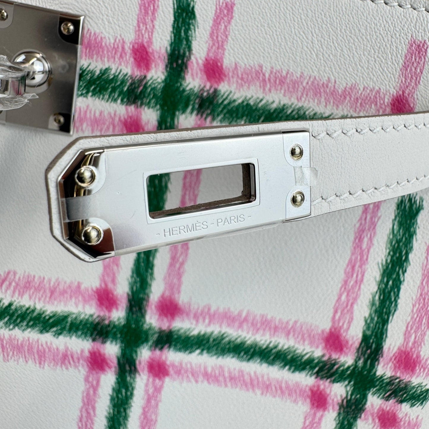 Kelly25 tartan light ケリー25 タータンライト Gris pale/Bubblegum/Vert moyen グリペール/バブルガム/ヴェールモワイヤン Swift スイフト PHW シルバー金具 Stamp-K K刻印