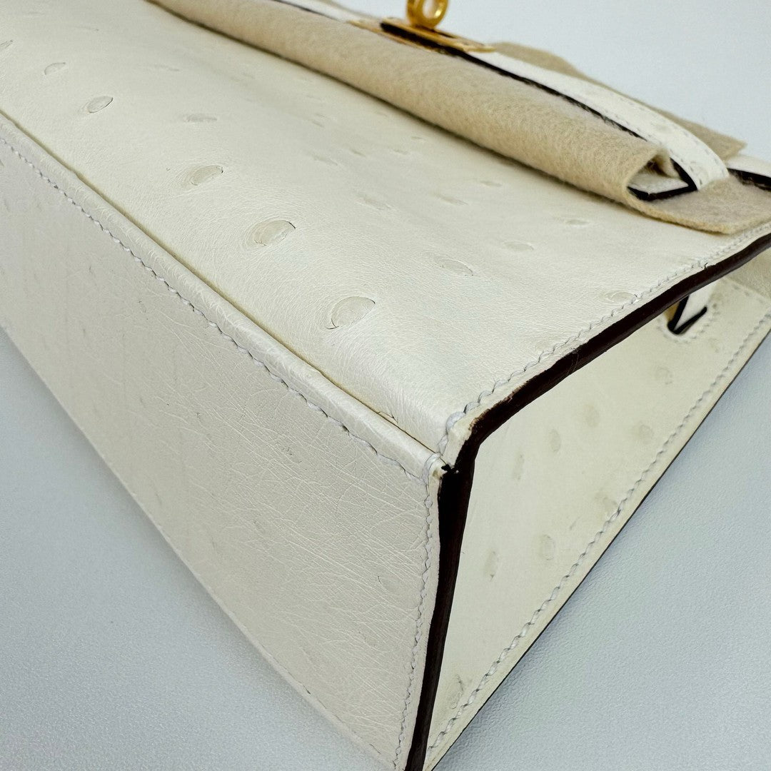 Kelly pochette ケリーポシェット Nata ナタ Ostrich オーストリッチ GHW ゴールド金具 Stamp-B B刻印
