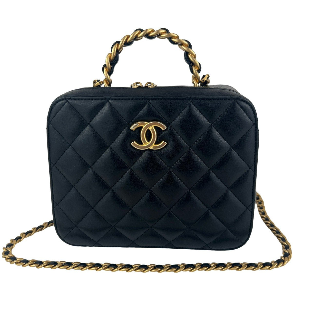 CHANEL シャネル ココマーク マトラッセ ヴァニティ トップハンドル チェーンショルダーバッグ Black ブラック GHW ゴールド金具 AS3319 ICチップ