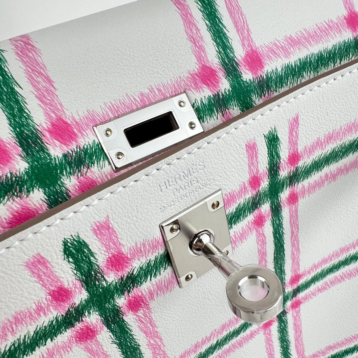 Kelly25 tartan light ケリー25タータン ライト Stamp-K K刻印 Swift スイフト Gris pale/Bubblegum/Vert moyen PHW シルバー金具