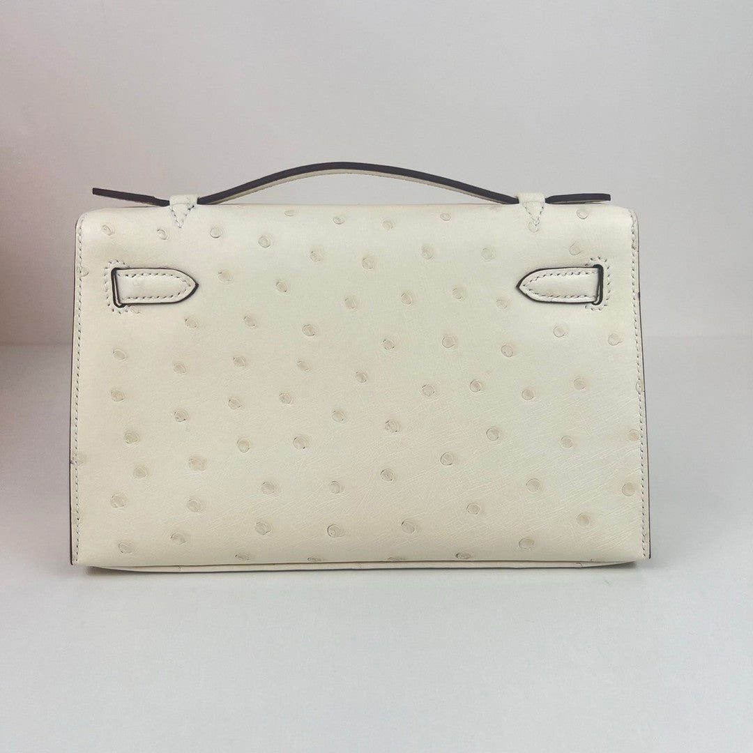 Kelly pochette ケリーポシェット Nata ナタ Ostrich オーストリッチ GHW ゴールド金具 Stamp-B B刻印