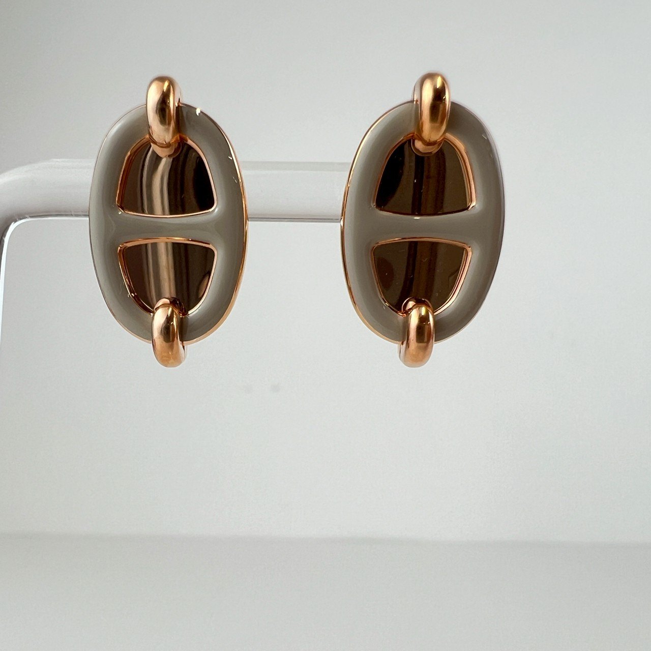 Hermès エルメス Boucles d'oreilles Mini Maillon ミニ マイヨン H100052FO ラッカーメタル Marron grace / Rosegold :マロングラッセ / ローズゴールド