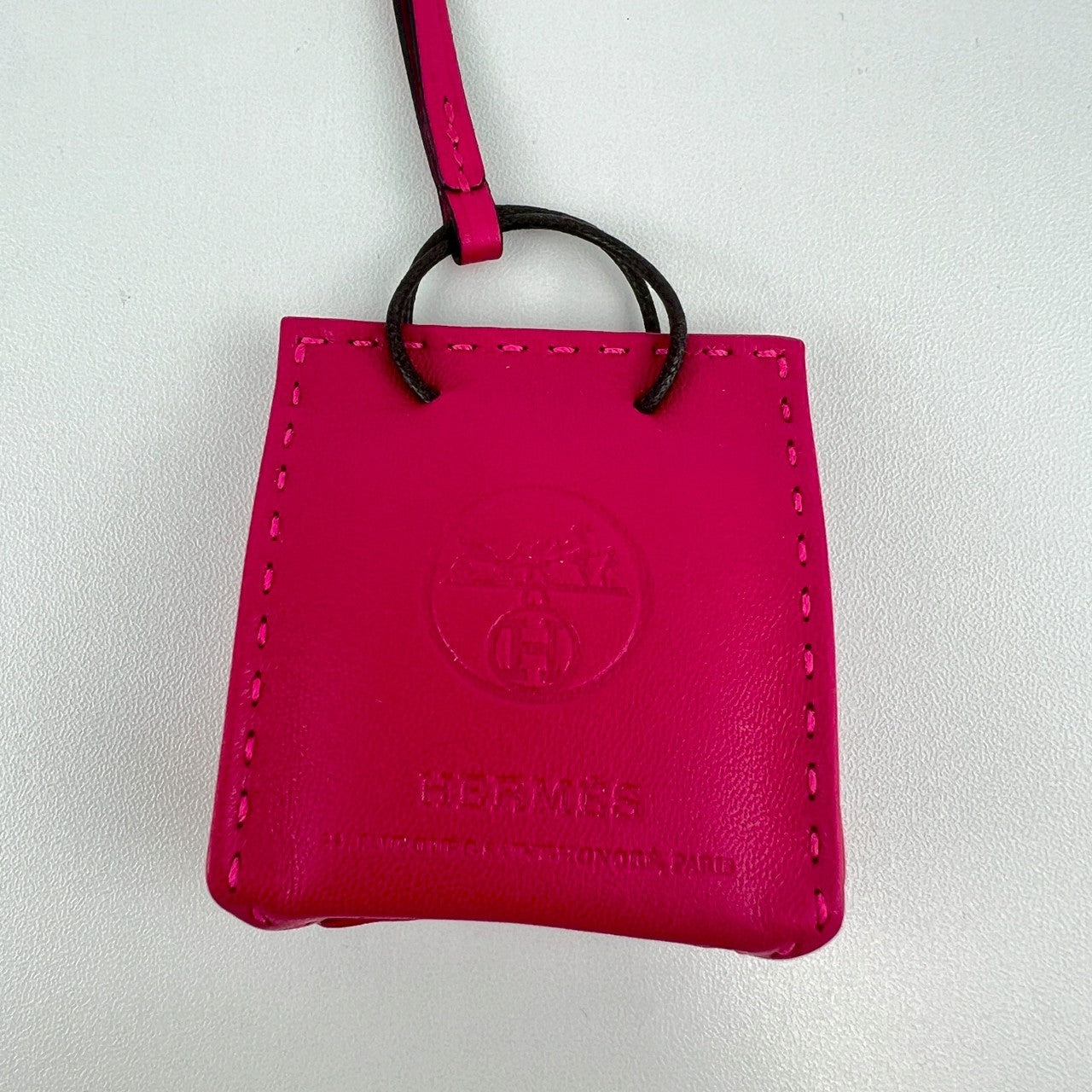 新品未使用 HERMES エルメス Sac orange サックオランジュ Rose mexico ローズメキシコ Agneau Milo アニョーミロ バッグチャーム ストラップ キーホルダー
