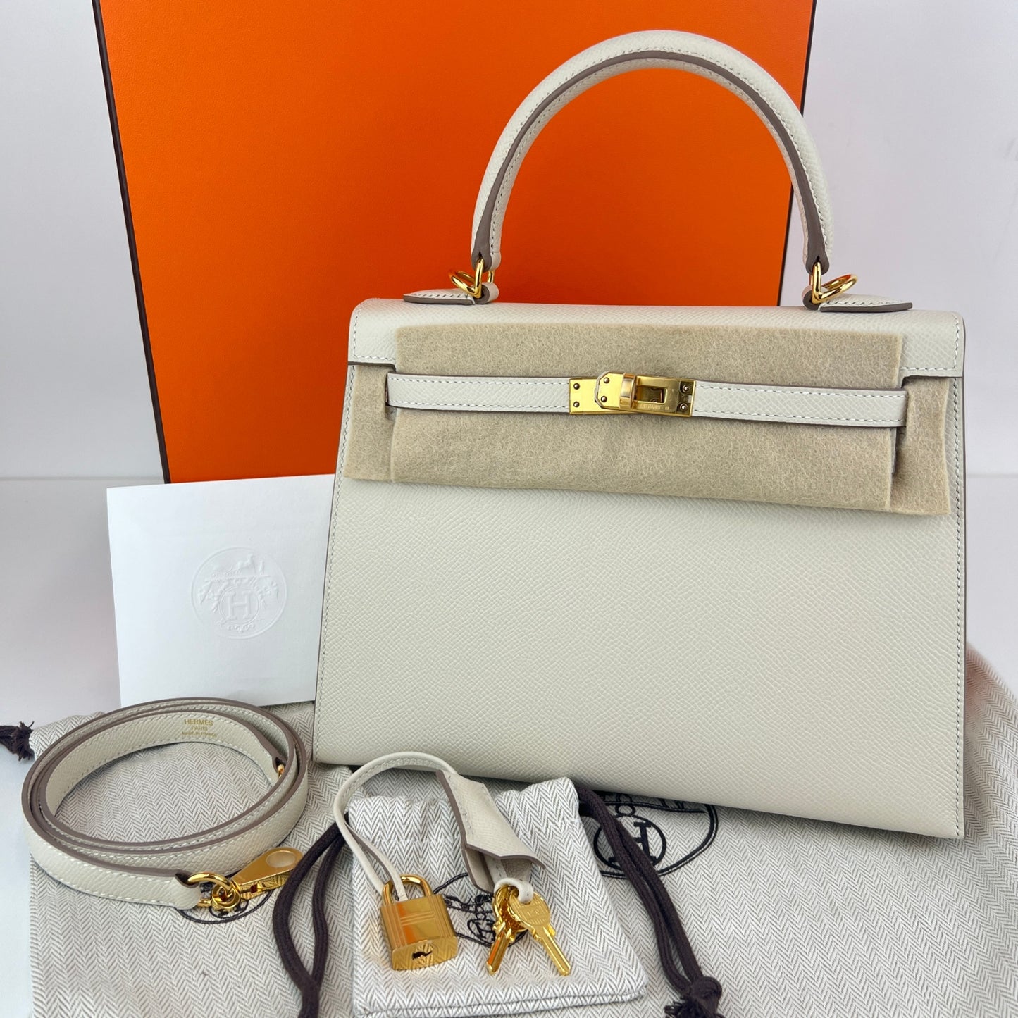 Kelly25 Sellier ケリー25 セリエ Craie クレ GHW ゴールド金具 Stamp-W W刻印 Epsom エプソン
