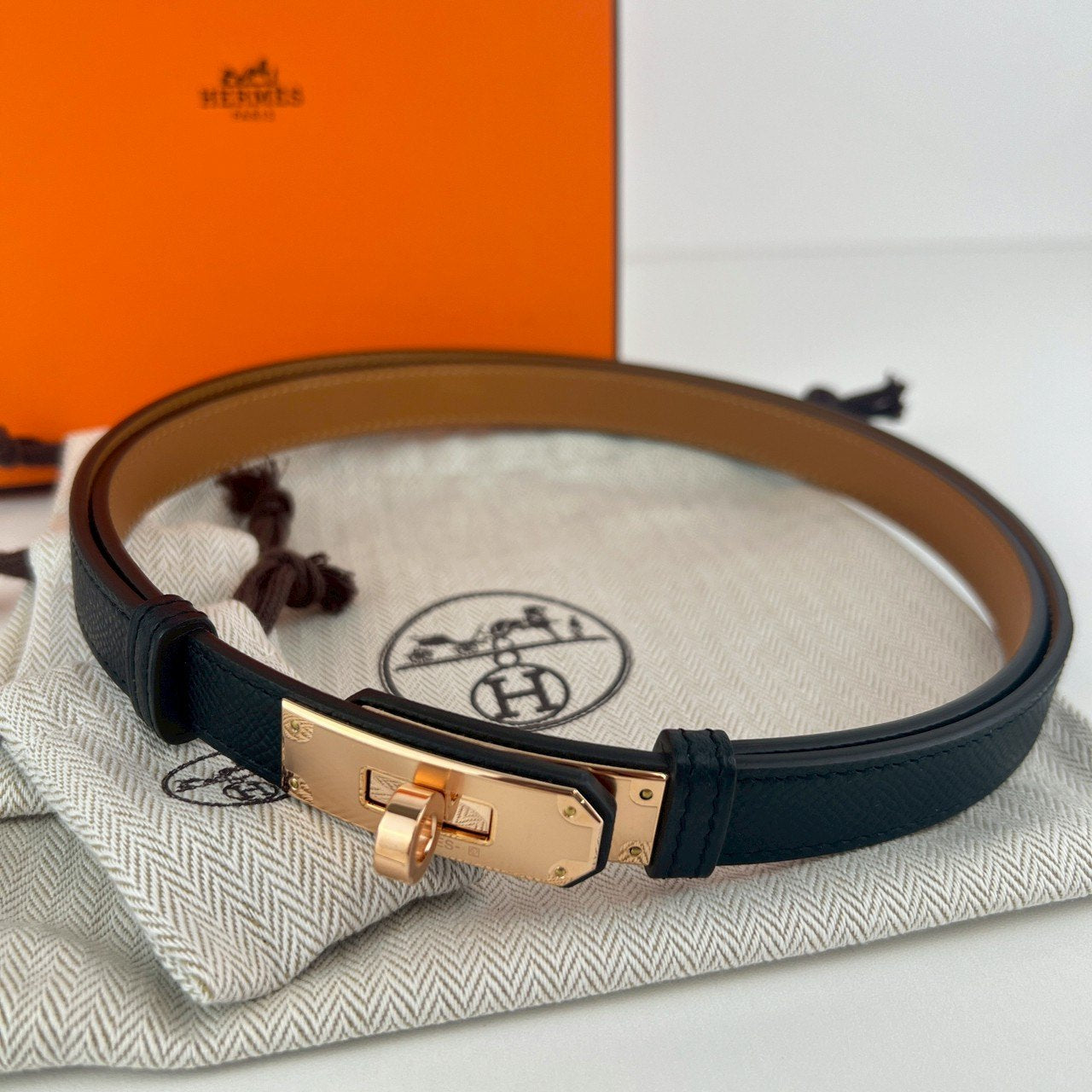 Belt kelly 18 ケリー ベルト18 Black ブラック RGHW ピンクゴールド金具 Epsom エプソン Stamp-W W刻印