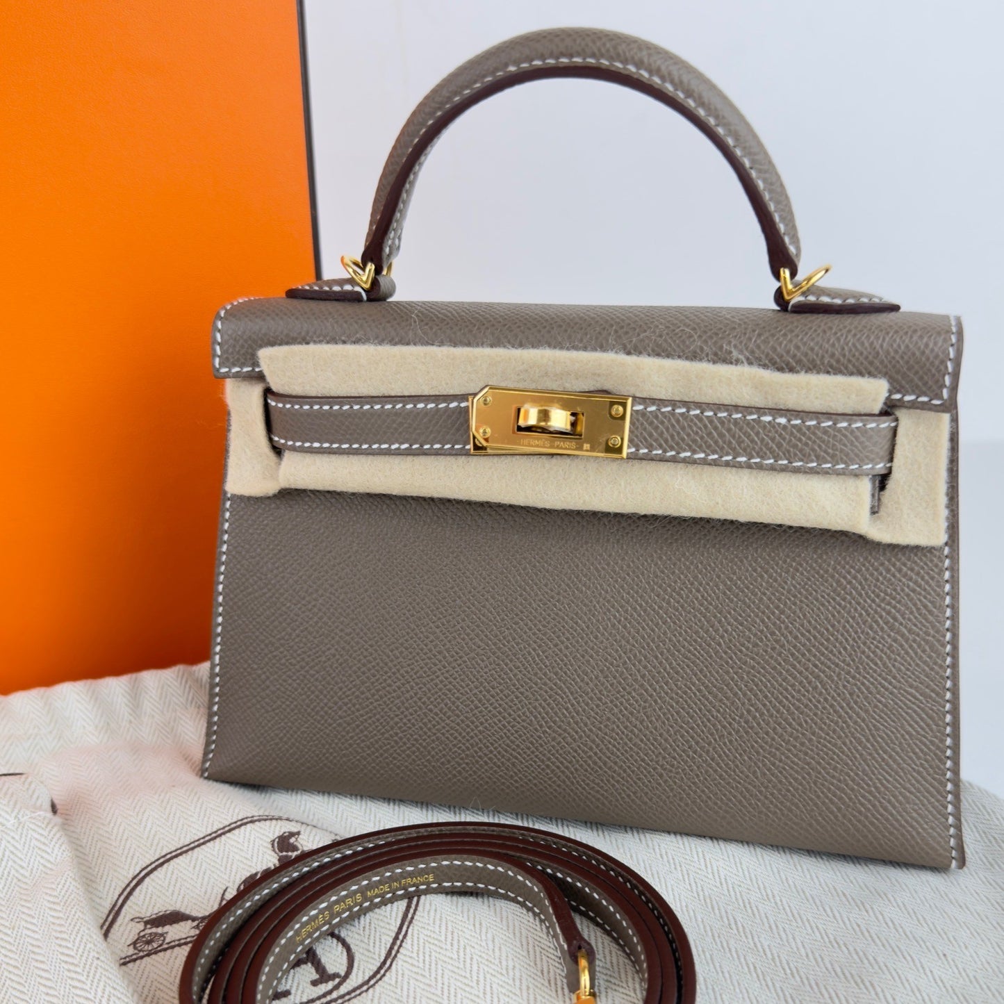 Mini kelly ミニケリー Etoupe エトープ Epsom エプソン GHW ゴールド金具 Stamp-W W刻印