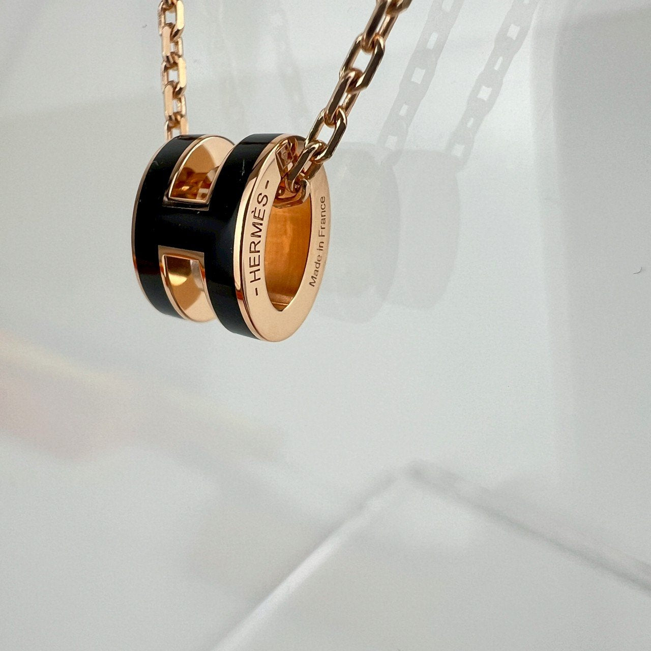 Pendant Mini pop H ポップアッシュネックレス ミニ ブラック ローズゴールド金具