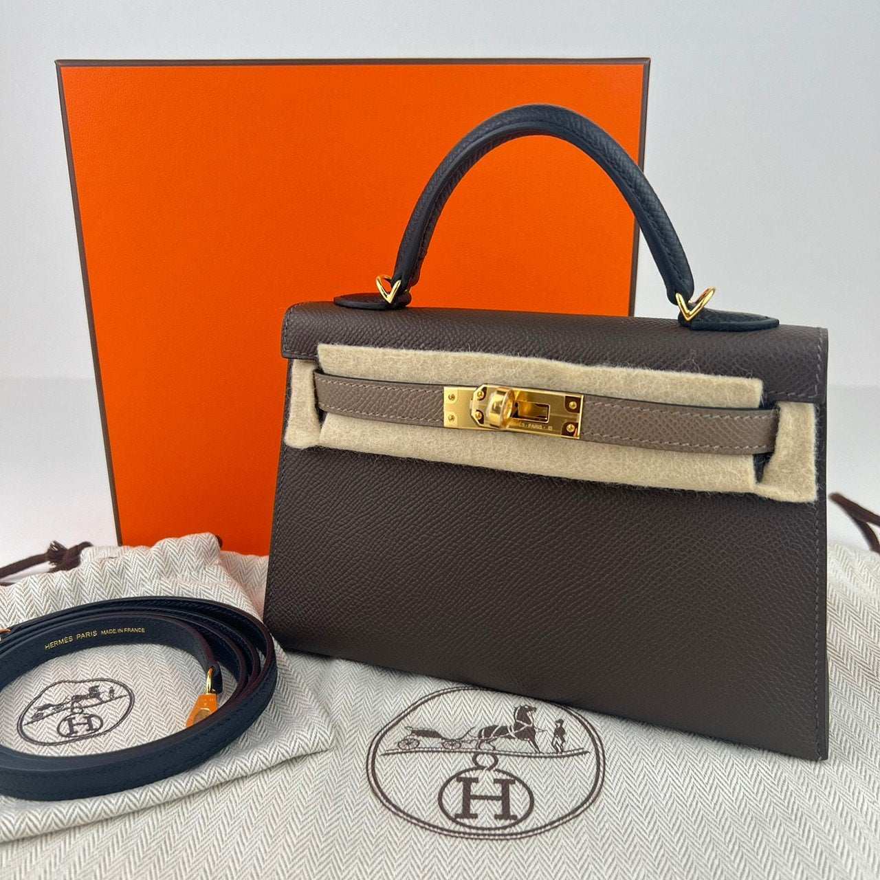Mini kelly Tricolor ミニケリー トリコロール Ecorce/Etoupe/Black エコルセ/エトープ/ブラック Epsom エプソン GHW ゴールド金具