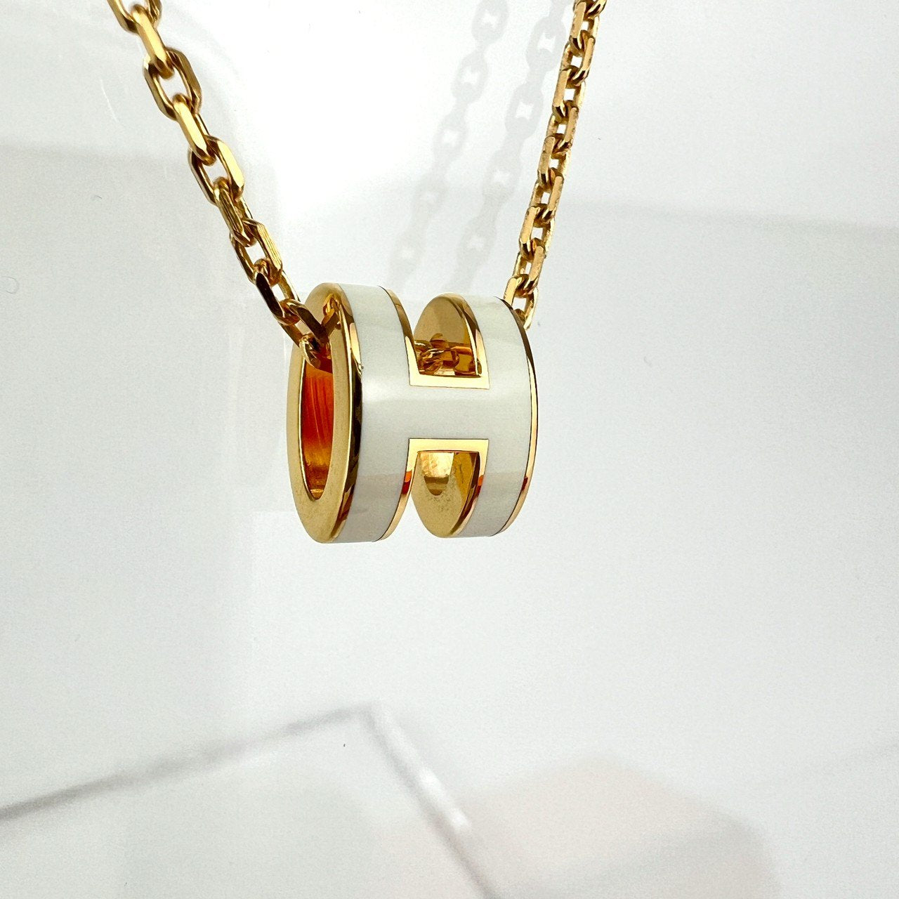 Pendant Mini pop H ミニポップアッシュ ネックレス ホワイト ゴールド金具