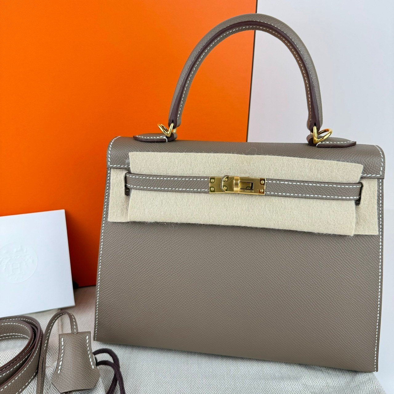 Kelly25 ケリー25 Etoupe エトープ Epsom エプソン GHW ゴールド金具 Stamp-W W刻印