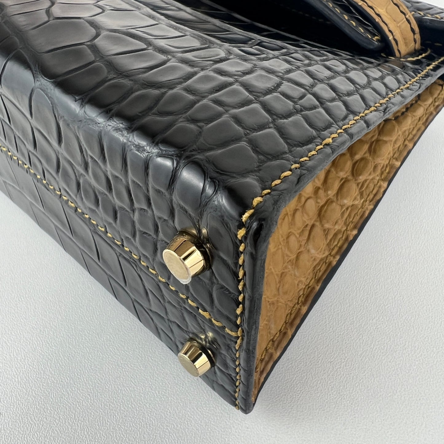 Mini kelly SO ミニケリー スペシャルオーダー Black/Kraft ブラック/クラフト crocodile クロコダイル PMBHW シャンパンゴールド金具 Stamp-B B刻印