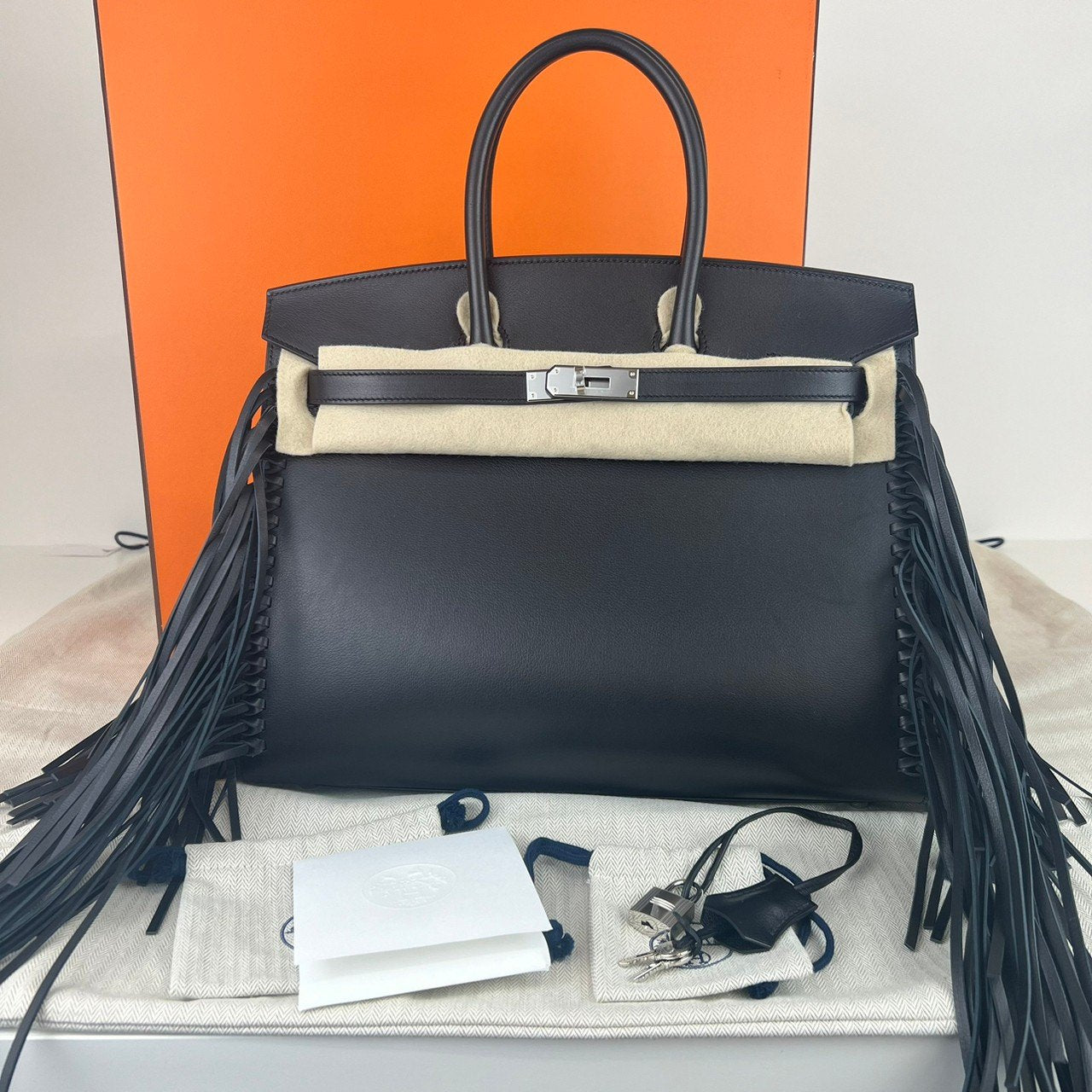 Birkin35 Anate バーキン35 アナーテ フリンジ Black ブラック W刻印 Evergrain エバーグライン