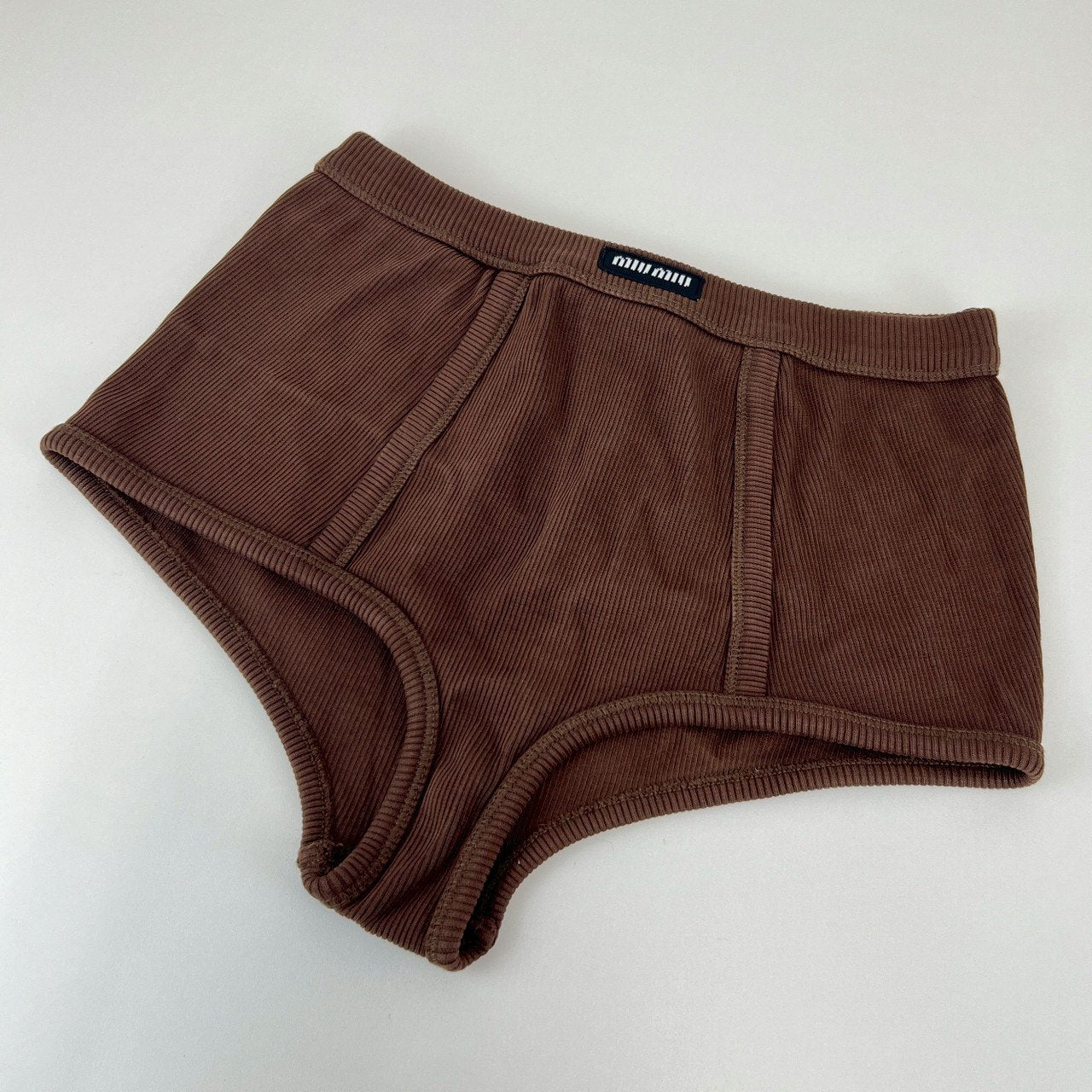 miu miu ミュウミュウ ガーメントダイ リブ編み ボクサーショートパンツ ポリエステル100% Brown ブラウン