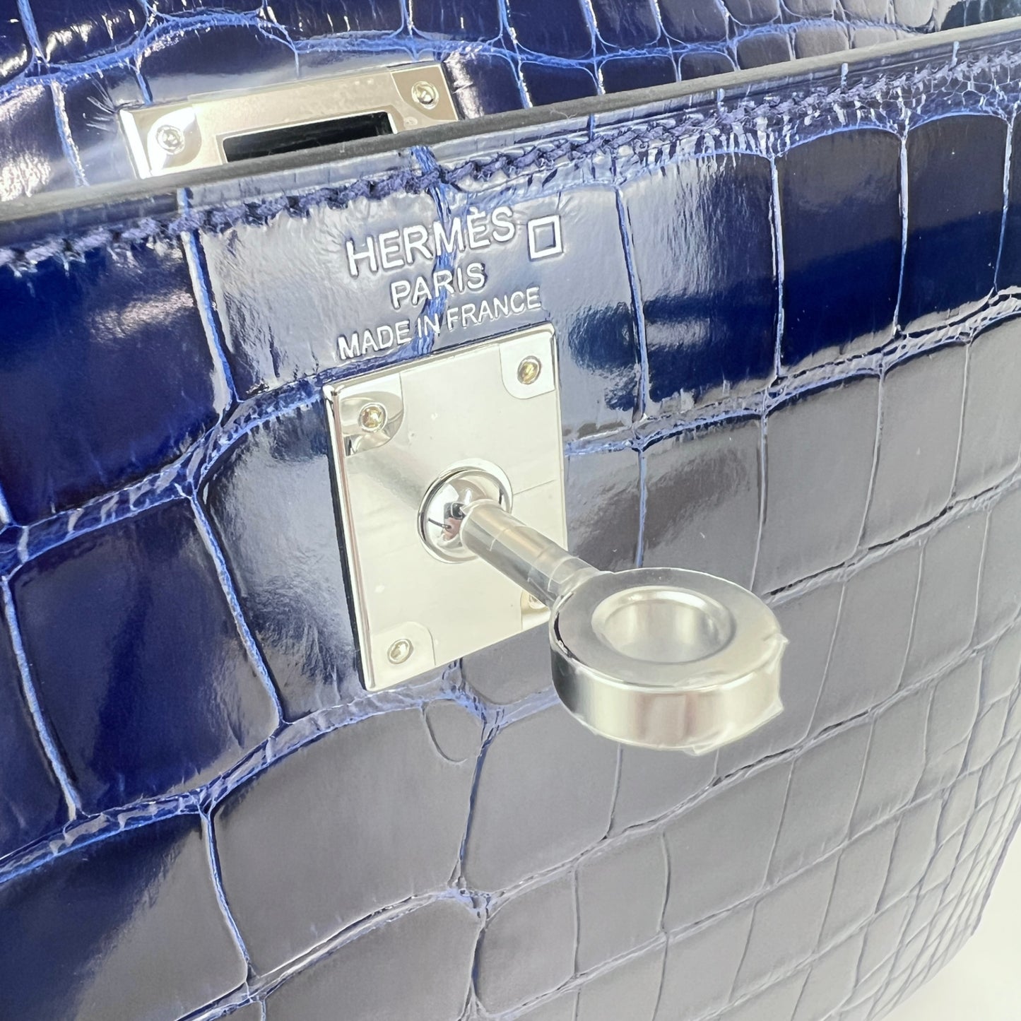 Kelly25 ケリー25 Blue saphir ブルーサファイア Alligatorアリゲーター PHW シルバー金具 Stamp-W W刻印