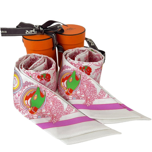 Twilly ツイリー 絹 100% マルチカラー ピンク ホワイト