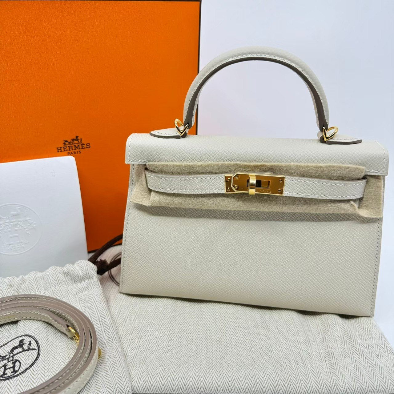 Mini kelly ミニケリー Stamp-W W刻印 Epsom エプソン Craie クレ GHW ゴールド金具